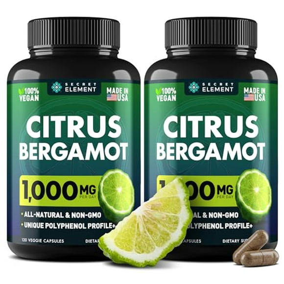 (PAQUETE de 2) Extracto de bergamota cítrica 1000 mg - Suplemento de bergamota cítrica para la salud circulatoria, inmunidad y envejecimiento elegante - 2 veces la potencia de bergamota cítrica 500 mg