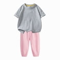 thumbnail image 2 of Cethrio Girls Cotton Outfit Sets, 2 Piece Casual Summer Short Sleeve Girls Clothing sets Gray Size 2-3 T, 2 of 7