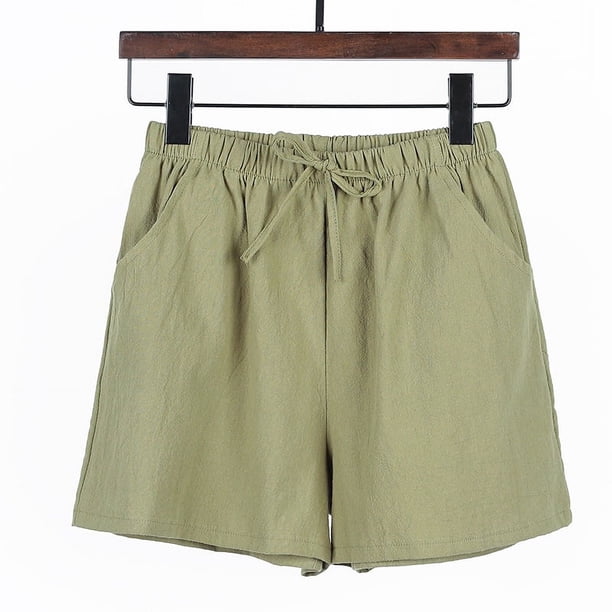Pantalones cortos de algodón y lino para mujer, pantalones de verano con forma de A y pierna ancha, pantalones deportivos de talla grande, pantalones casuales holgados de cintura alta