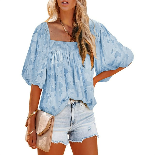 Blusa de Mujer Sonducket manga corta holgada Azul XXL