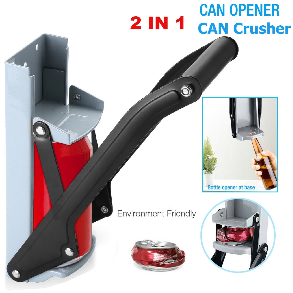 2 in 1 Wall Mounted Can Crusher with Bottle Opener 16oz/12oz Can Crusher
