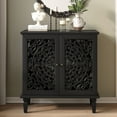 thumbnail image 3 of S-HOME Vintage Accent Cabinet with Hollow-Carved Floral Design, Solid Wood Legs, 2 Door Storage Sideboard, for Entryway or Living Room Decor, Black, 3 of 11