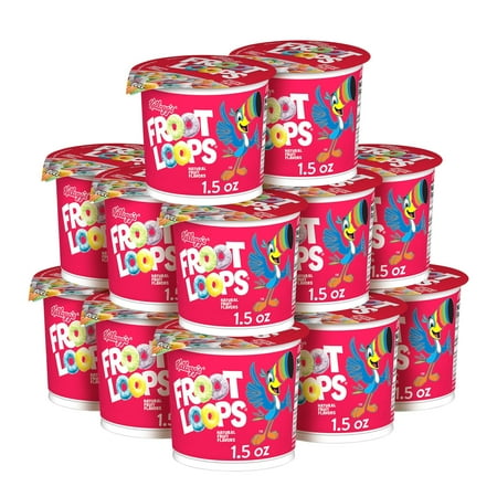 Kellogg's Froot Loops Breakfast Cereal Cups, Fruit Flavored, Breakfast Snacks with Vitamin C, Original, 18oz Case (12 Cups)