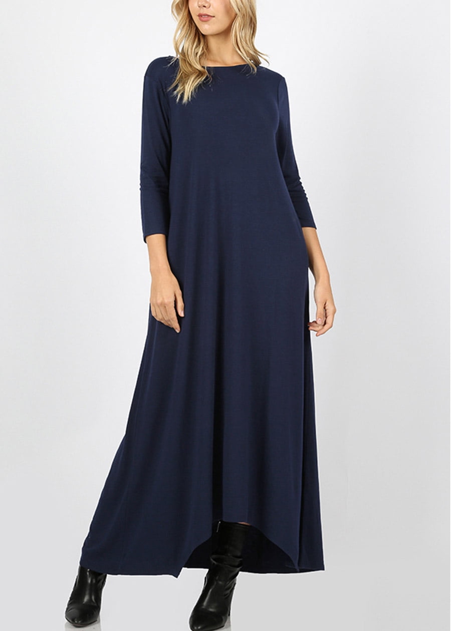Moda Xpress - Womens 3/4 Sleeve Maxi Dress Asymmetrical Hem Casual ...