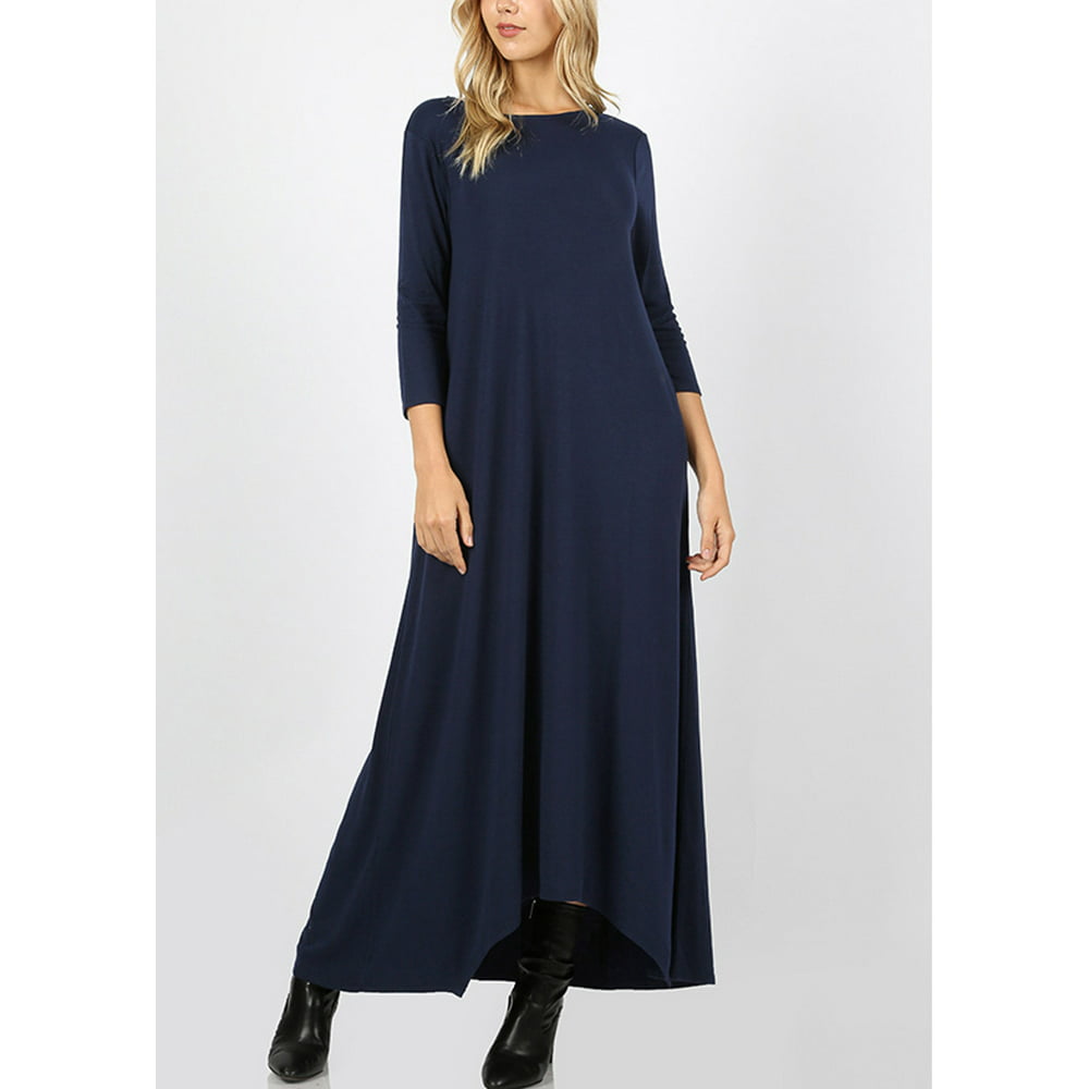 Moda Xpress - Womens 3/4 Sleeve Maxi Dress Asymmetrical Hem Casual ...