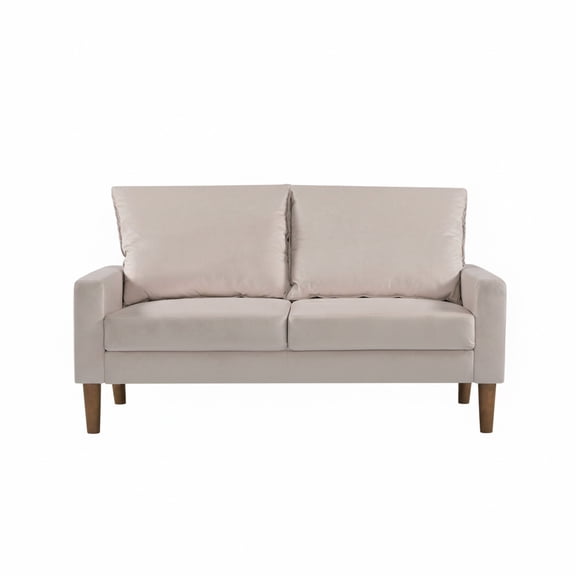 Xukmct Velvet Upholstered Loveseat Sofa with Wood Frame, 2 Seater Sofa Couch for Living Room, Office, Bedroom, Ivory White