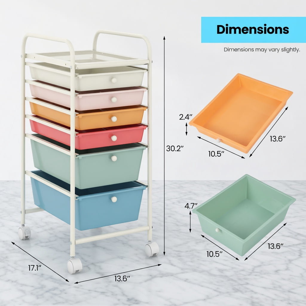 Spaco 6 Drawers Rolling Storage Cart Organizer-Macaron, Craft Organizers and Storage, Multipurpose Organizer Cart for Home, Office, School