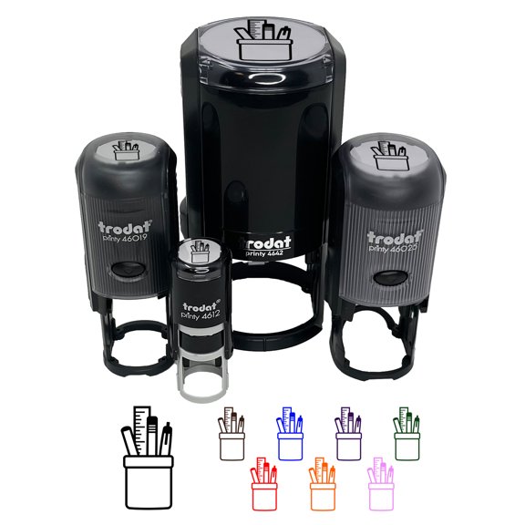 Office School Pen Pencil Holder Self-Inking Rubber Stamp Ink Stamper - Brown Ink - Small 3/4 Inch