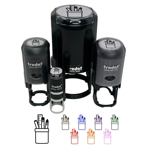 Office School Pen Pencil Holder Self-Inking Rubber Stamp Ink Stamper - Black Ink - Small 3/4 Inch