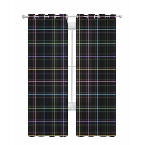 Black Geometric Sheer Curtains 84 Inch Length 2 Panels Set for Living Room/Bedroom, Vintage Grid Plaid Colorful Lines Kitchen Curtains Grommet Semi-Sheer Curtains Drapes Window Treatments 42"x84"x2