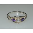 thumbnail image 6 of LBG British Made 925 Sterling Silver Cultured Pearl & Amethyst Womens Trilogy Ring - 33 size options - Sizes 4 to 12 Available, 6 of 7