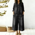 thumbnail image 5 of Chuancc Women's Jumpsuits Elegant Business Casual Button Down V Neck Long Sleeve Strap Straight Long Pants With Pockets Black L, 5 of 7
