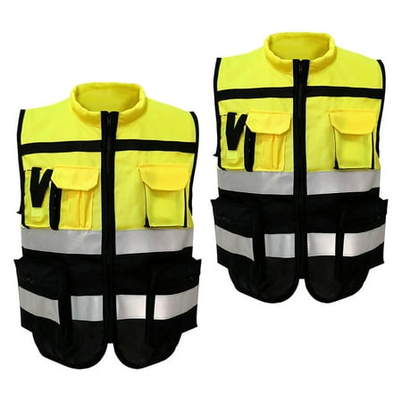 

2 Pieces Ty Safety Vest Jacket with Stripes for Traffic Yellow Black