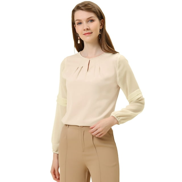 INSPIRE CHIC Women's Work Chiffon Keyhole Neck Elegant Top Apricot XS