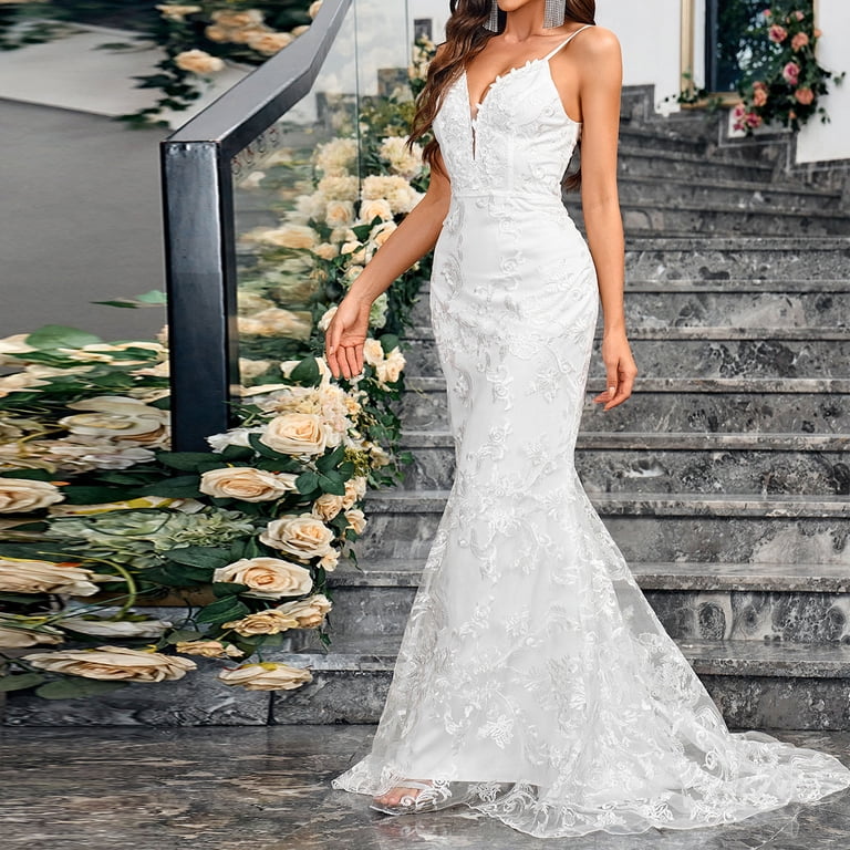 Cavosen Homecoming Dresses for Women Long Lace Appliques Elegant Spaghetti  Strap Off Shoulder Sleeve Bridal Long Party Dress Floor Length Maxi Dress  Flowy Tulle Dress with Train - Walmart.com
