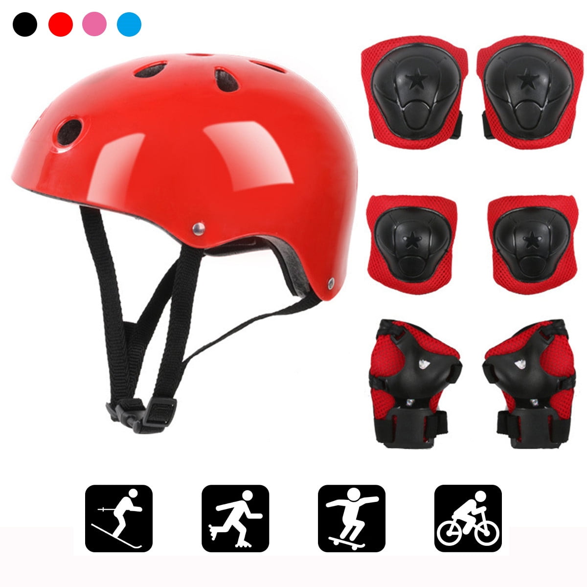7Pcs Protective Gear Outfit Adjustable Helmet Knee Wrist Guard Elbow Pad Set US 