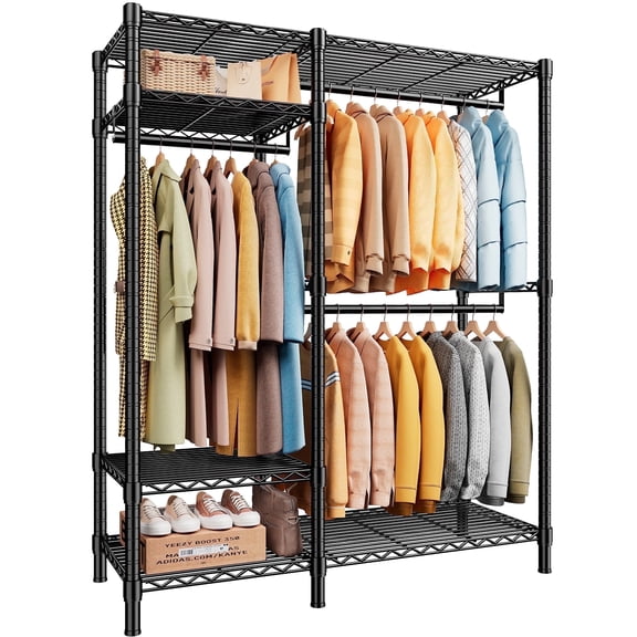 Clothing Rack 680LBS Capacity Garment Clothes Rack,Metal Wadrobe Closet with Wire Shelves,Black