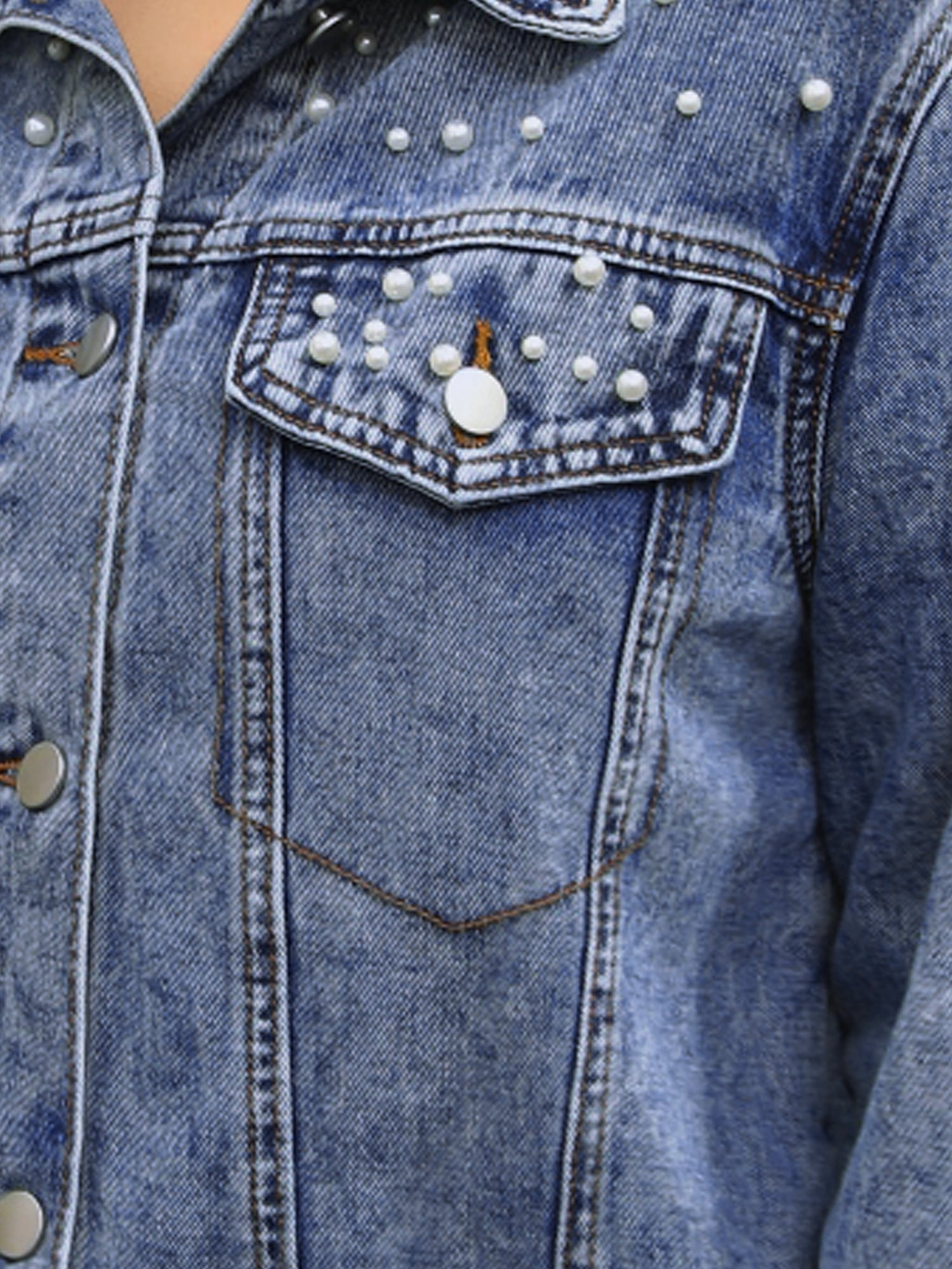 Unique Bargains Women's Jean Jacket Long Sleeve Button Up Denim Jackets M Blue