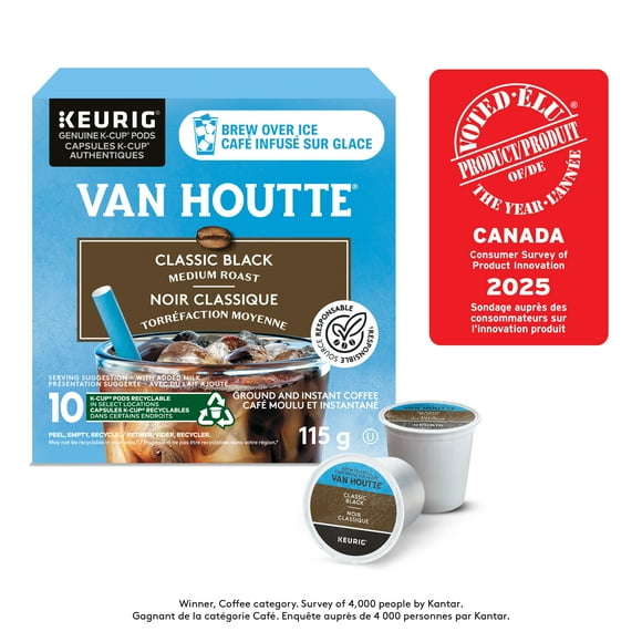 Van Houtte Brew Over Ice Classic Black, Medium Roast, K-Cup Coffee Pods, 10 Count, 10 Count