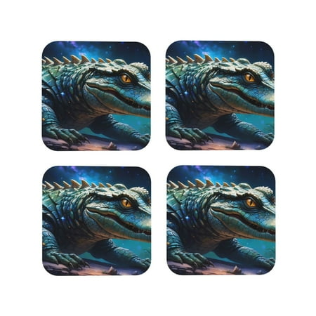 

Tideii Starry Sky Colorful Crocodile A for Leather Coasters 4 Pieces Anti-fouling and Anti-scalding Decorative Coasters Suitable for Restaurants Kitchens Coffee Shops-Square
