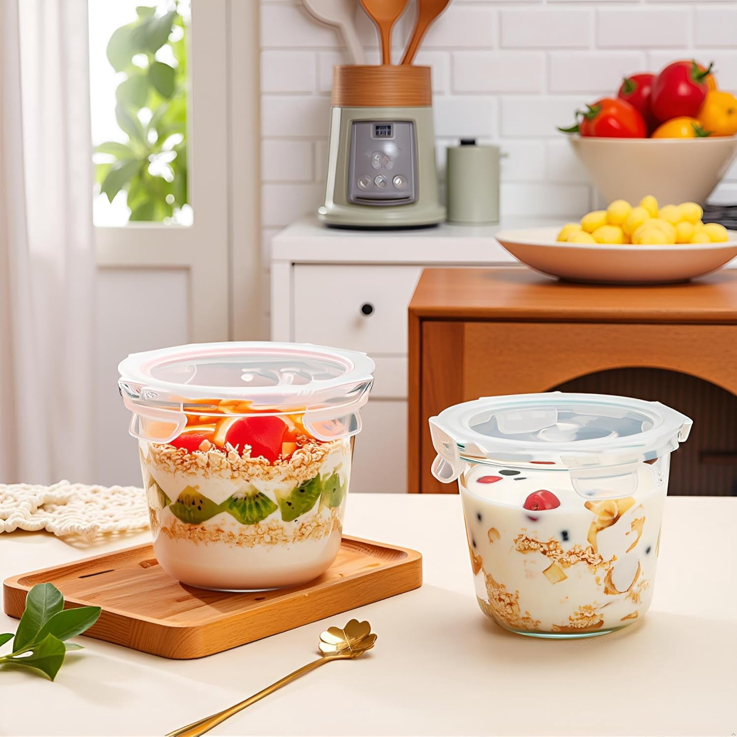 TT - 24 Oz Round Glass Food Storage Container, 3 Cup Round Glass Soup Container with Airtight Lids BPA free, Leakproof Borosilicate Storage bowls, Dishwasher Microwave Freezer Safe (4 Pack)
