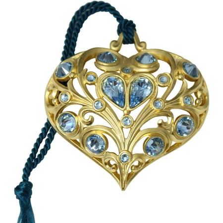 Gloria Duchin Filigree Gold Heart with Blue Crystals Christmas Ornament