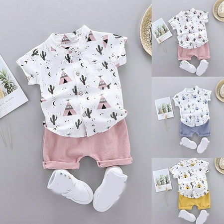 

MyBeauty 2Pcs/Set Toddlers Cardigan Kit Cartoon Cactus Pattern All-match Breathable Baby Tops Shorts Suit for Casual Blue 90 cm