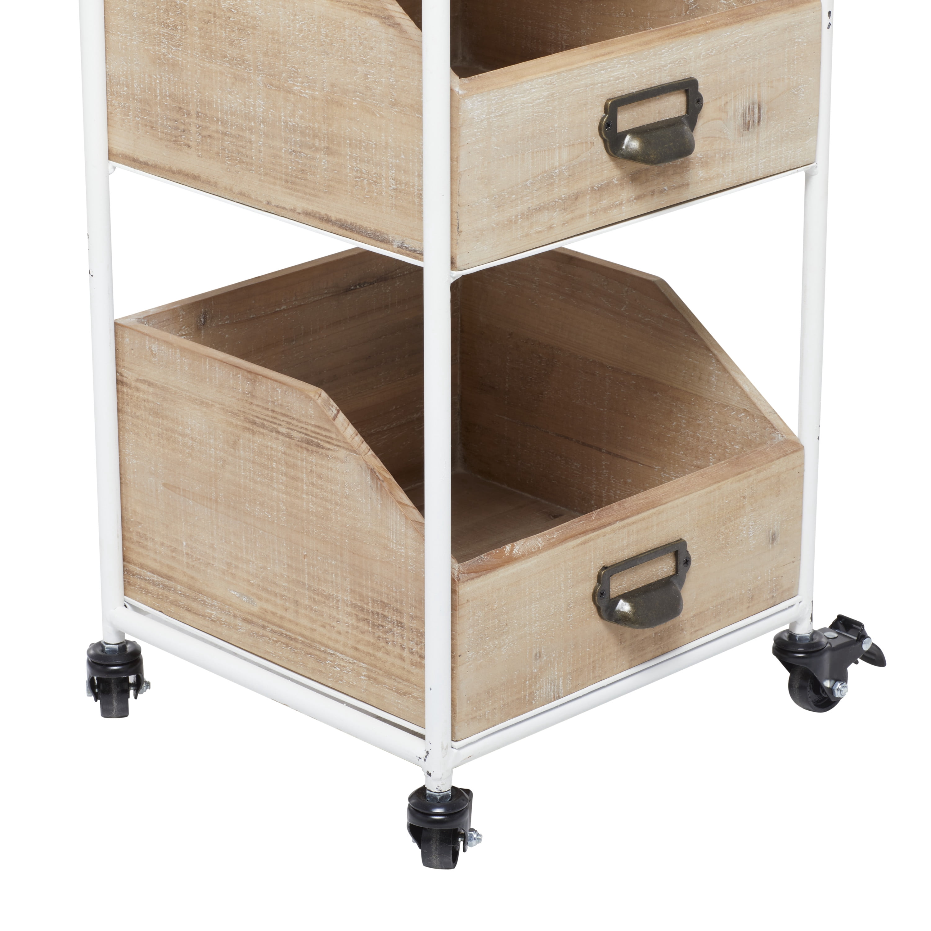 DecMode 12"W, 36"H Wood Industrial Storage Cart, Brown, 1-Piece