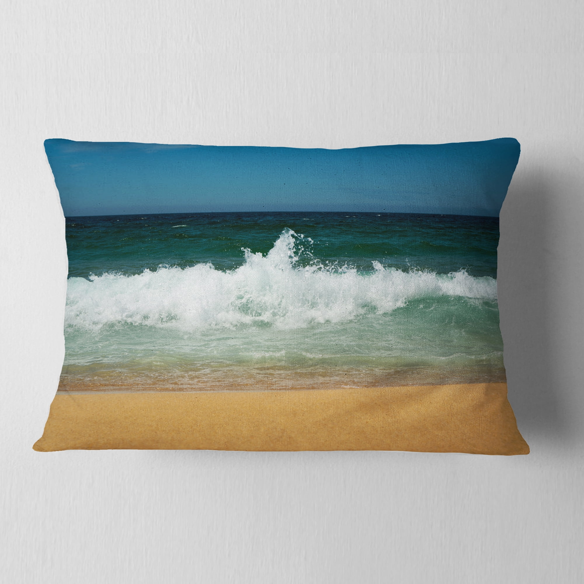 Designart 12" x 20" Blue Polyester Throw Pillow