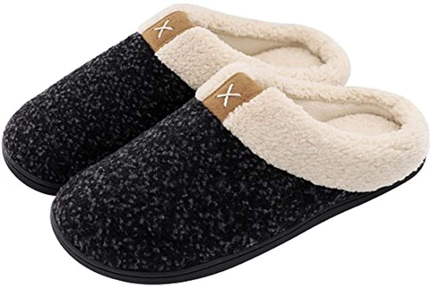 Comfy Memory Foam Anti-Slip House Shoes VeraCosy Mens Ribbed Hand-Knit Collar Slippers 