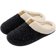 Men's Cozy Memory Foam Slippers with Fluffy Plush Wool-Like Lining, Slip-on Clog Slippers with Non-Slip Rubber Sole