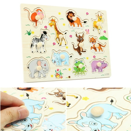 Birthday Jigsaw - Wooden Baby Children Animal Jigsaw Early Learning Puzzle Toy Educational Plate for Kids Christmas Birthday Gift