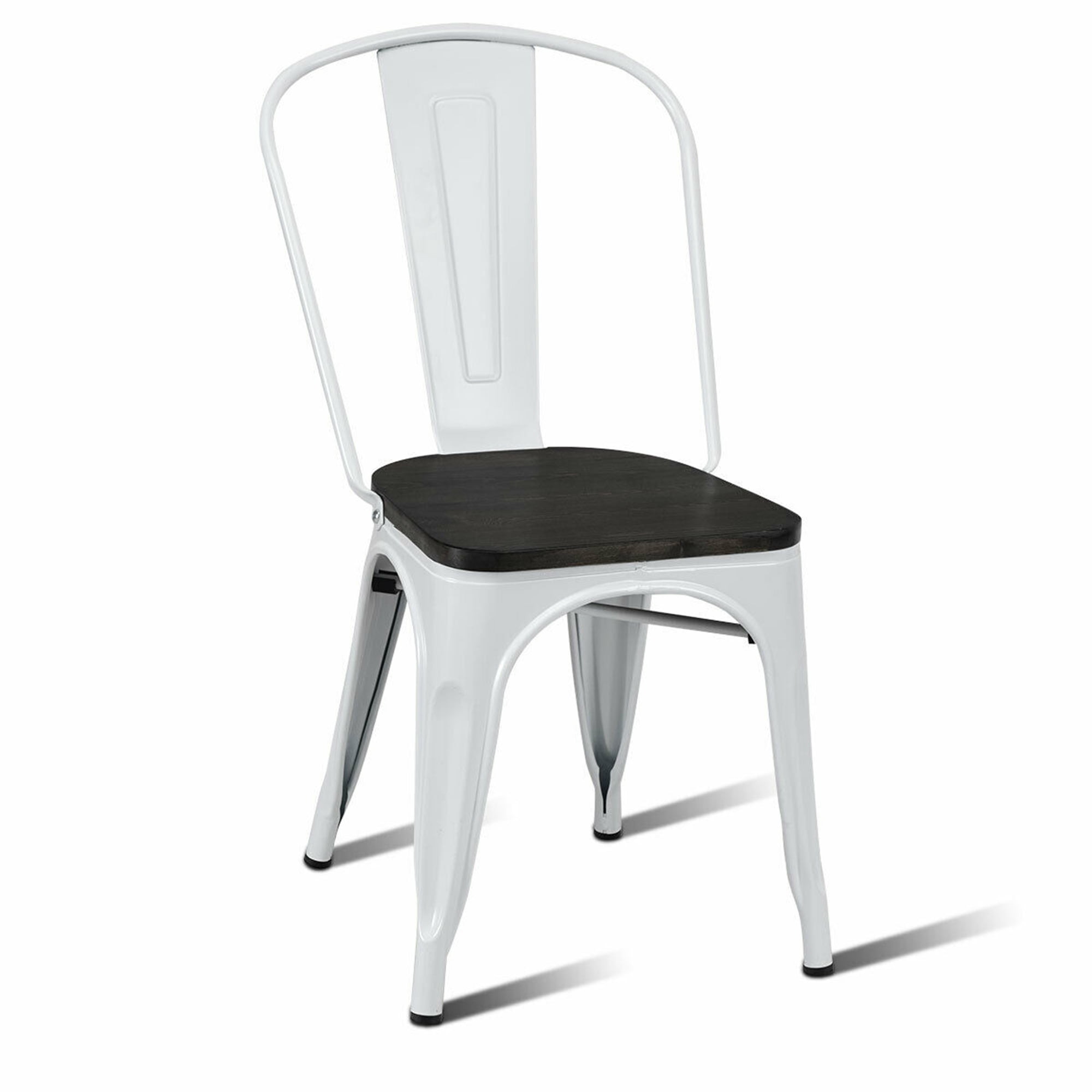 Gymax Set of 4 Wood Seat Stackable Cafe Bistro Metal Dining Side Chair