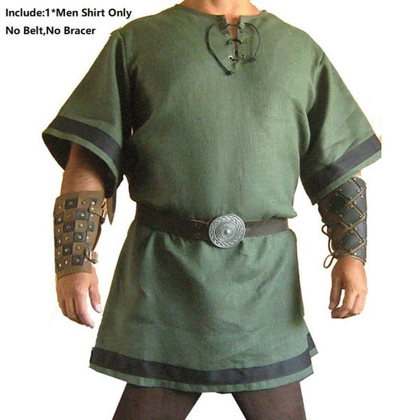 Medieval Vikingo Norman Disfraz De Halloween De Manga Corta Túnica Camisa Larga