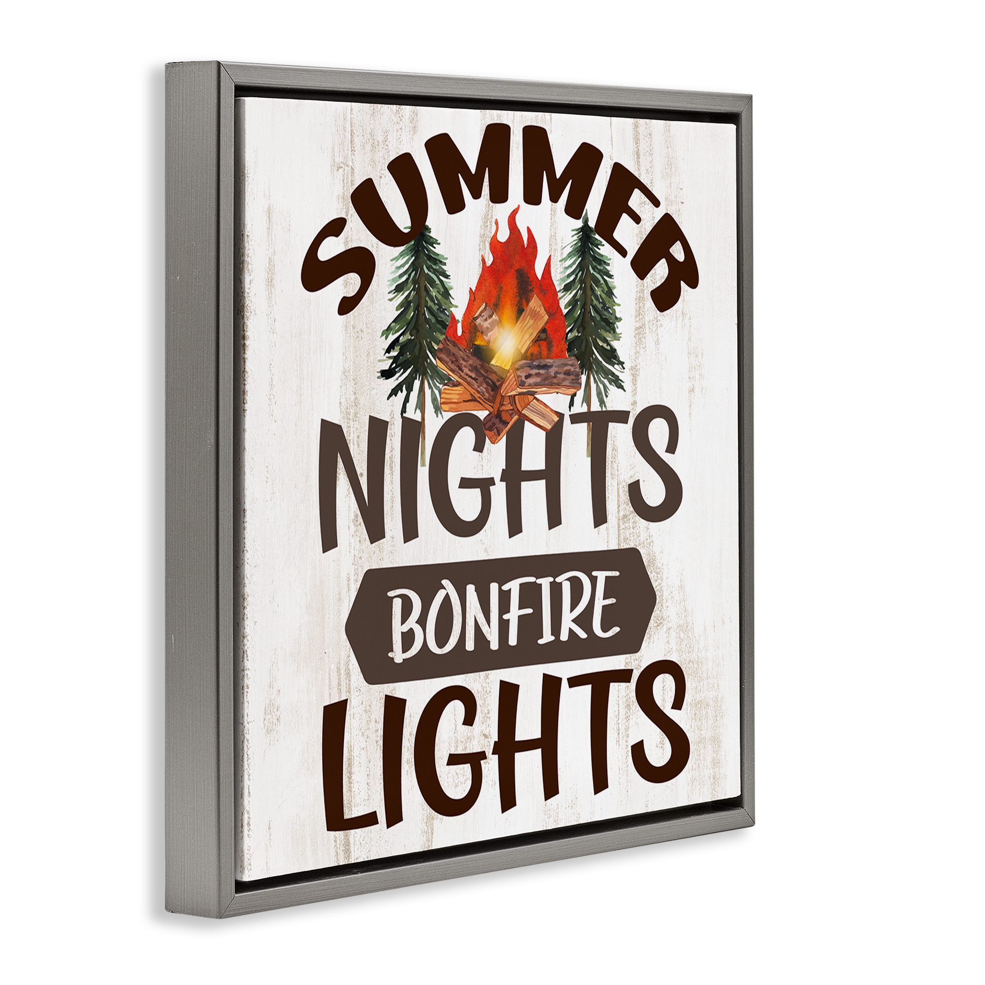 Stupell Industries Summer Nights Phrase Landscape Painting Gray Floater Framed Canvas Art Print Wall Art, 18 x 18