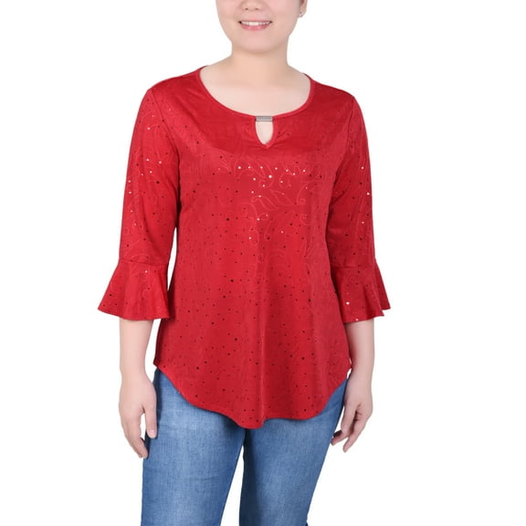 Petite 3/4 Bell Sleeve Top With Hardware