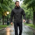 thumbnail image 2 of Youthup Men's Solid Color Water-Resistant Hooded Jacket - Breathable All-Season Raincoat with Moisture Wicking for Outdoor Activities, 2 of 9