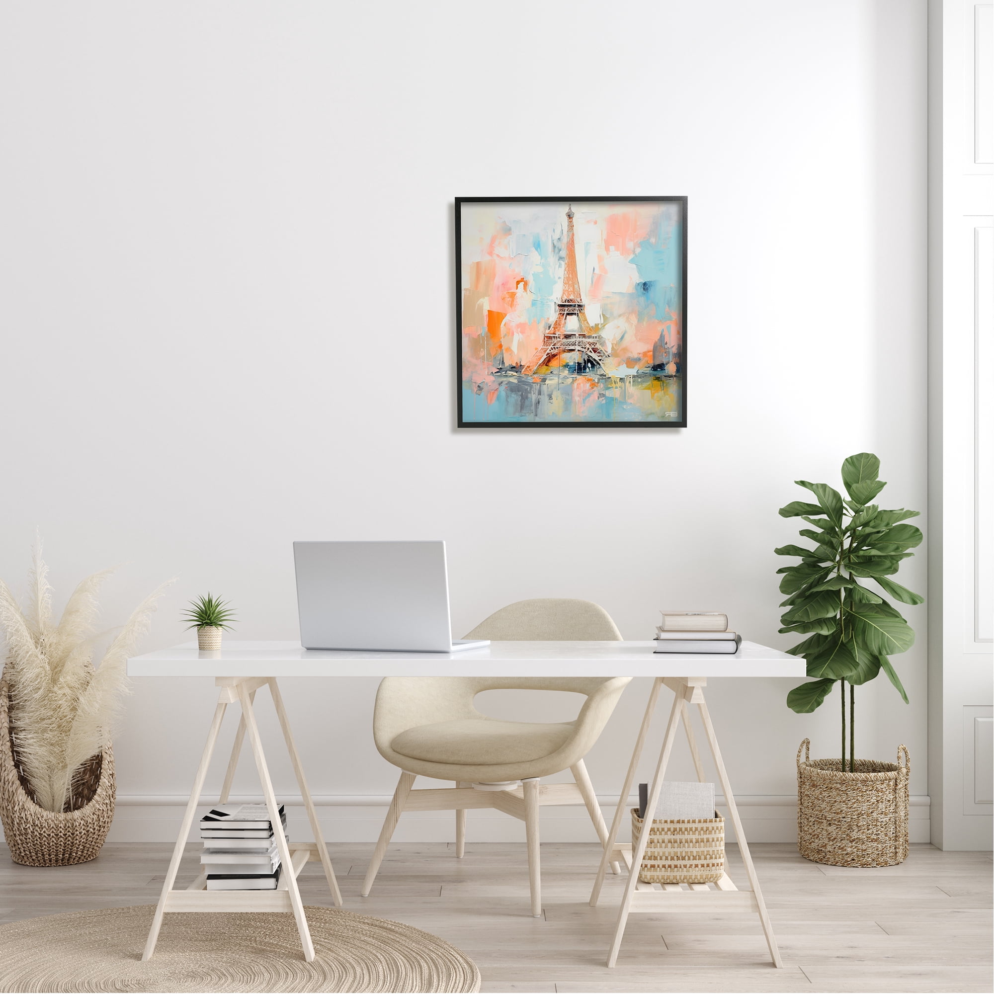Stupell Industries Abstract Pink Eiffel Tower Abstract Painting Black Framed Art Print Wall Art, 24 x 24