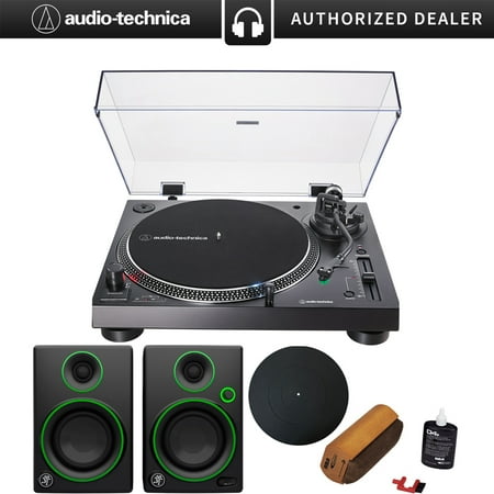 Audio-Technica AT-LP120XUSB Direct-Drive Turntable Analog/USB, Black + Audio Immersion Bundle w/ Platter, Vinyl Record Cleaning System & Mackie 3