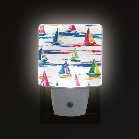Yayeee LED Plug in Night Light for The Home with Auto Dusk to Dawn Light Sensors, 2 Pack, Hand Drawn Sailboats