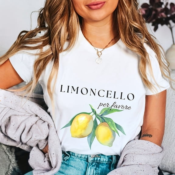 Vintage Limoncello Per Favore Italian Lemon Graphic T-Shirt Retro Summer Citrus Short Sleeve Tee for Women Casual Fashion Apparel