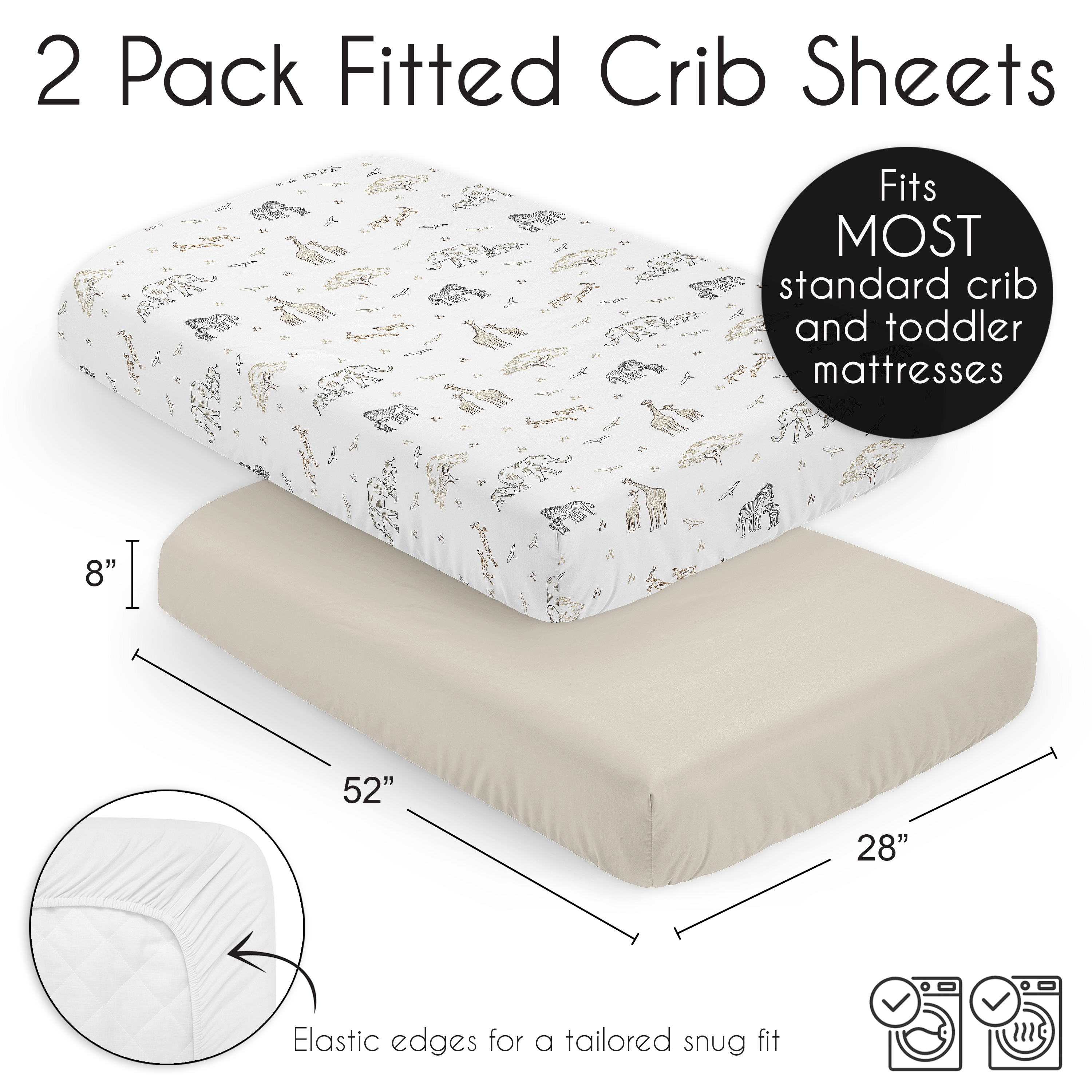 Sweet Jojo Designs Serengeti Animals Beige Black and White Fitted Crib Sheets 2 Piece Set
