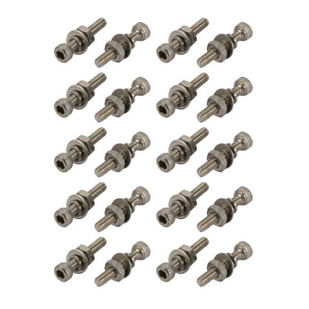 20pcs M2.5x14mm 304 Stainless Steel Knurled Hex Socket Head Bolts w Nut Washer