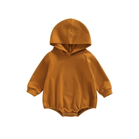 

Sunisery Newborn Baby Boys Girls Fall Romper Casual Long Sleeve Solid Color One Piece Hooded Bodysuit Jumpsuit Caramel 12-18 Months