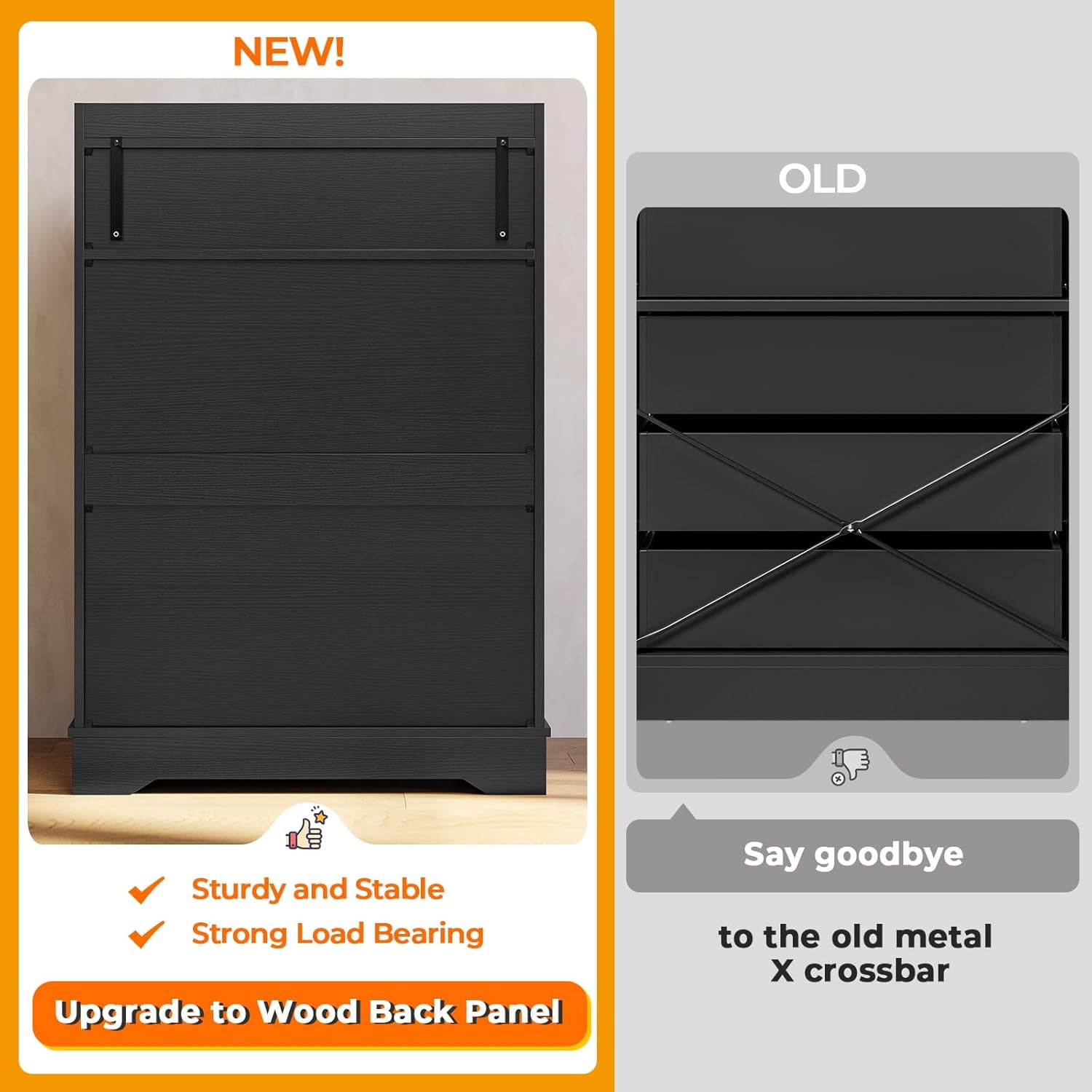 Aunfebrco 6 Drawer Dresser Chest of Drawers Tall Storage Organizer for Bedroom Living Room Hallway, Black