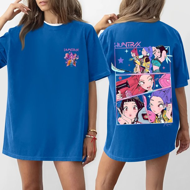 Pop cazadora para niña Demon Hunters Boys Girls Fashion Round-Neck Group Panels T Shirt (Blue)