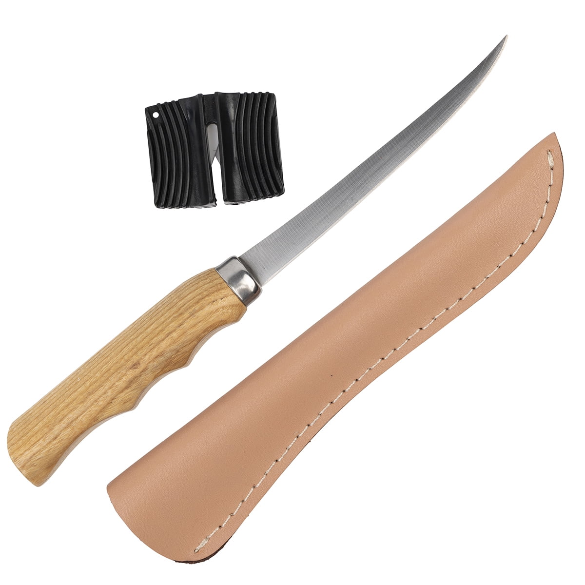 Ozark Trail 6 Inch Wood Handle Fillet Knife with Leather Sheath