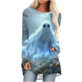 thumbnail image 2 of Delliss Women's Halloween Print Top Drop Shoulder Long Sleeve Blouse Round Neck Pullover Shirt Sky Blue L, 2 of 5