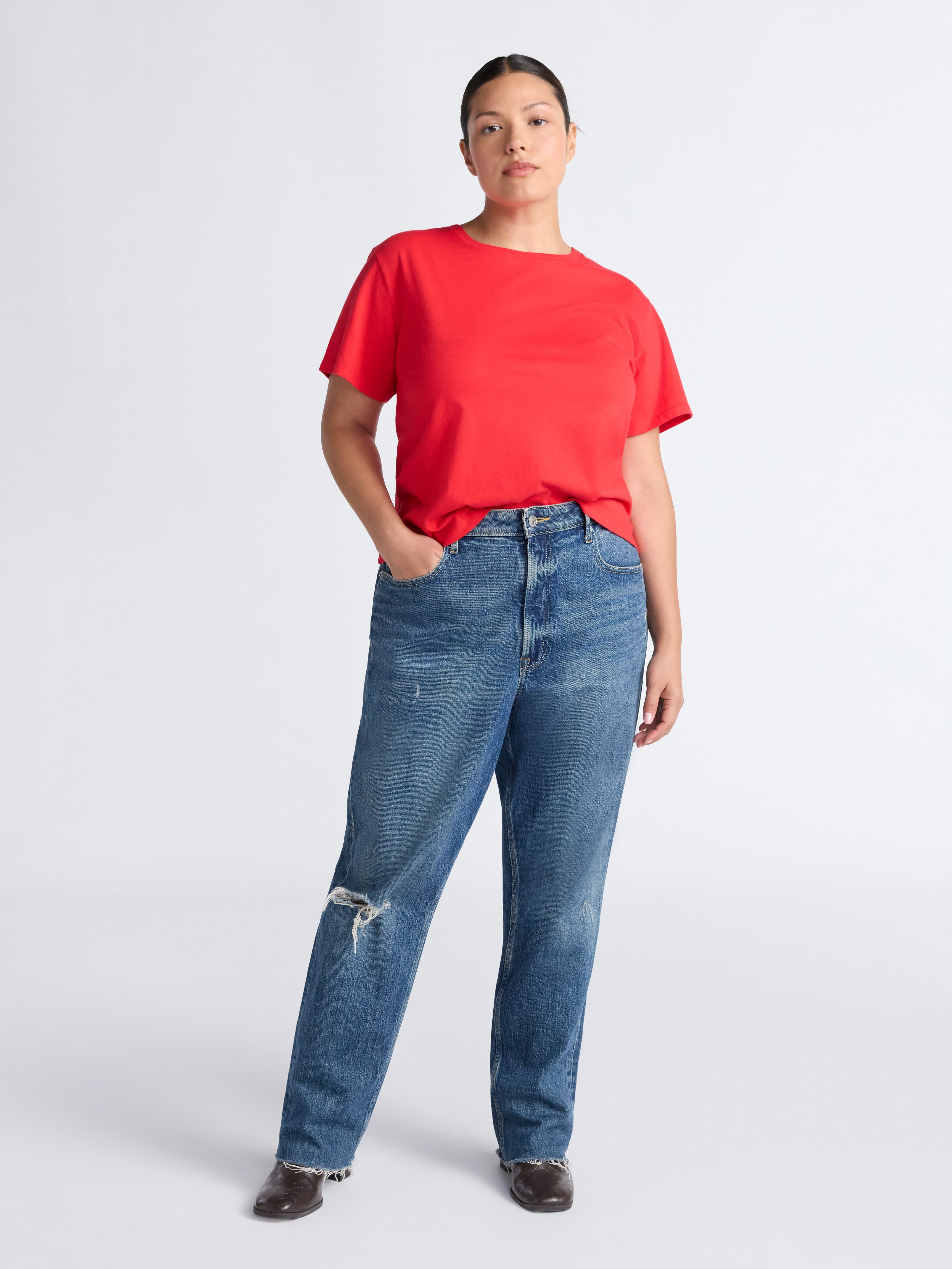 Free Assembly Women's and Women's Plus Cotton Cropped Boxy Tee with Short Sleeves, Sizes XS-4X