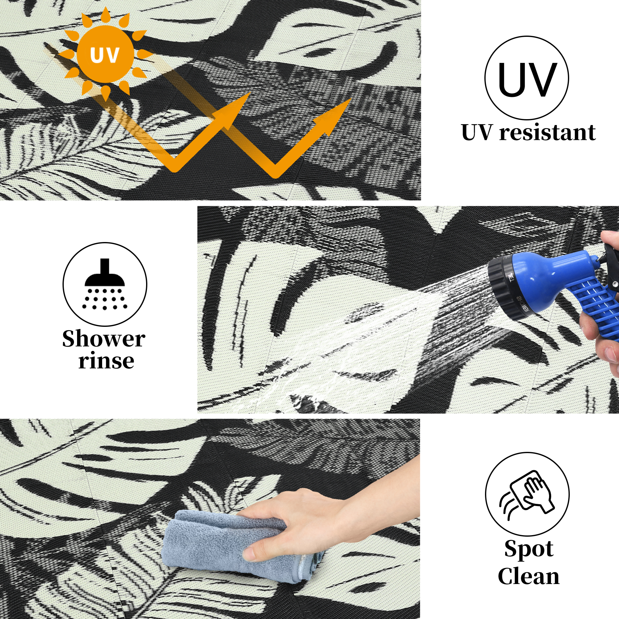 COZONY 9x18 Outdoor Rug, Reversible Waterproof Plastic Straw Patio Rug with Palm Leaf Pattern, Indoor Outdoor RV Mat for Patio Deck Balcony Camping